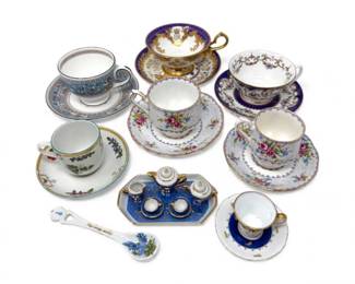 215 MiniatureTeaCupSaucerCollectionwLimogesFranceMiniTeaSet