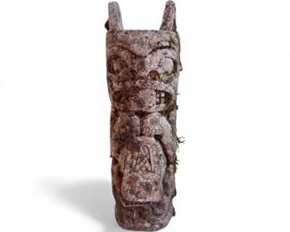 242 TallCementGardenTotemStatueWeatheredMossyFinish