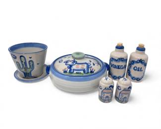 142 MAHadleyHandPaintedKitchenPotteryUnusedVintageSet