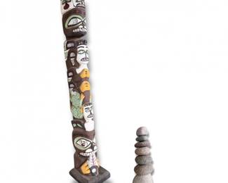 257 HandCarvedTotemPoleBalancedStoneSculpture