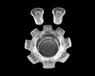 85 LaliqueStNicholasAshtrayEnfantShotGlassesSigned