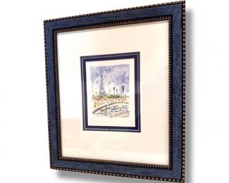 89 FramedParisWatercolorEiffelTowerSceneSignedArtwork