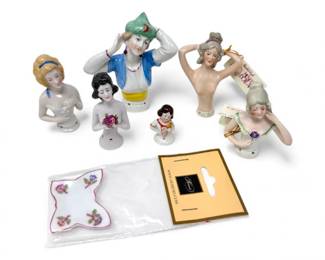 214 6VintagePorcelainHalfDollsHerendButterflyTrinketDish