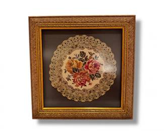 133 FramedFloralEmbroideryArtworkOrnateGoldFrame