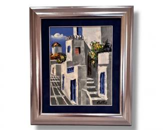 79 FramedSantoriniStyleMediterraneanStreetSceneSignedBillis