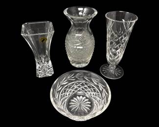 131 WaterfordCutCrystalVaseTrio5BowlSignedPieces