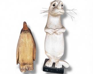 252 HandCarvedWoodenYardArtPenguinSealSculptures
