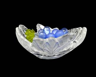 28 LaliqueCompigneSignedCrystalBowlwBlueBlownGlassGrapes