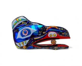 44 FusedDichroicArtGlassRavenFigureNorthwestCoastInspired