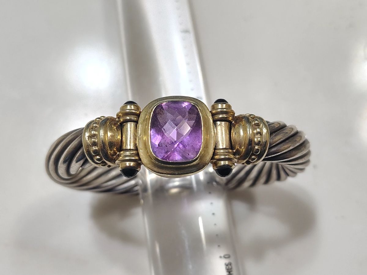 Designer  David Yurman 18kt and sterling with peridot and amethyst cuff