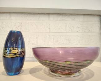 Amazing iridescent pulled feather blown art glass by renowned artists.