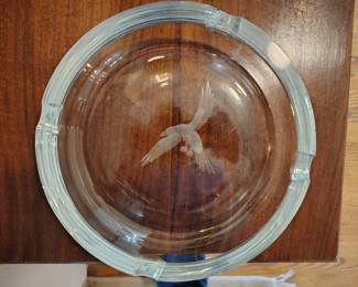 Etched glass vintage ash tray.