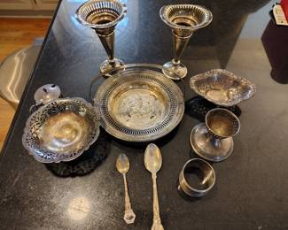 Lots of antique sterling silver bowls and sets. (More not pictured).