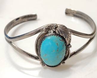 Native american antique sterling and turquoise cuff.