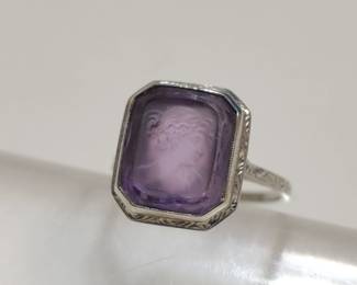 Amazing 18kt white gold intaglio neoclassical ring with great detail.
(Correction 18kt).