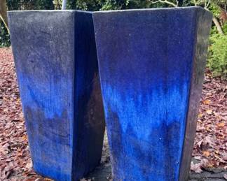 Lovely Pair of Blue Ombre Pottery Planters