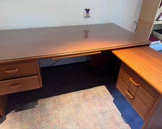 2 PC Wood Desk Set w Glass Top