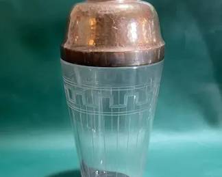 Stunning Art Decostyle Cocktail Shaker With Hammered Sterling Silver Lid