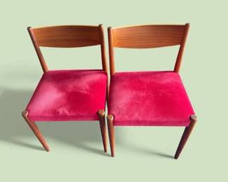 MCM Pair Of Velvet And Teak Chairs