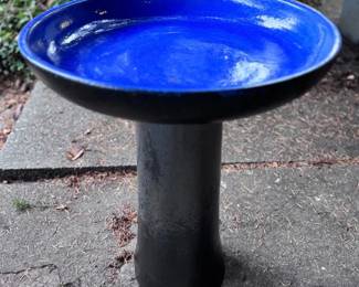 Ceramic Bird Bath With Blue Glazed Bowl See Description