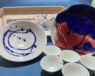 Stunning Handmade Blue Pottery And Small Cups