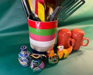 Kate Spade Utensil Holder And Fiestaware Kitchen Shakers