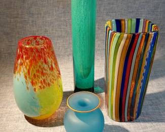 Orange And Turquoise Complimentary Blown Glass Vases