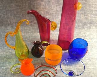 Signed Blown Glass Pitchers And Bowls