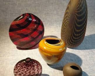 Signed Patterned Vases In Earth Tones