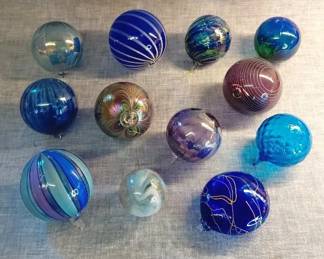 Blue, Green And Purple Ornaments Handblown Glass