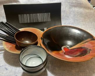 Handpainted Sushi Serving In Maroon And Black