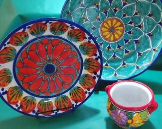 Vibrant Handpainted Platters And Bowl