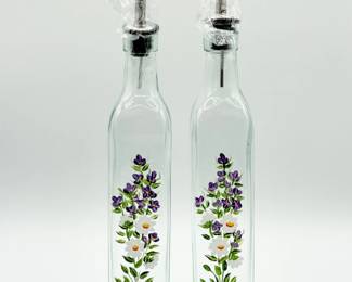 71 JudysHandPaintedFlowersOilVinegarBottlesArlingtonArtist