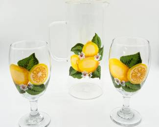 56 JudysHandPaintedPitcherWineGlassesArlingtonArtist