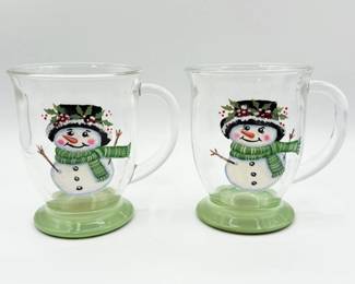 30 JudysHandPaintedSnowmanGlassMugsArlingtonArtist