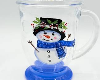 75 JudysHandPaintedSnowmanGlassMugArlingtonArtist