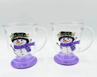 76 JudysHandPaintedSnowmanGlassMugsArlingtonArtist