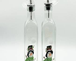 91 JudysHandPaintedSnowmanOilVinegarBottlesArlingtonArtist