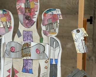 “Triplex”, an original mixed media work of art by listed artist, Norman Laliberté. This piece measures, 31” H X 24” W. Signed and titled on the verso with number, 764. Artist Norman Laliberte was born in 1925 of French-Canadian parents in Worcester, Massachusetts. He was trained in Canada at the Montreal Museum of Fine Arts and late studied at the Institute of Design at Illinois Institute of Technology in Chicago where he earned a B.S. and M.S in Art Education. Following a Fellowship from Cranbrook Academy of Arts, he studied printmaking at the Guilde Graphique in Montreal and at the Atelier Mourlot in Paris. His academic appointments include the Kansas City Art Institute, Notre Dame, St. Mary’s College, and the Rhode Island School of Design and numerous guest seminars and workshops.
