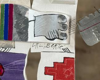 “Triplex”, an original mixed media work of art by listed artist, Norman Laliberté. This piece measures, 31” H X 24” W. Signed and titled on the verso with number, 764. Artist Norman Laliberte was born in 1925 of French-Canadian parents in Worcester, Massachusetts. He was trained in Canada at the Montreal Museum of Fine Arts and late studied at the Institute of Design at Illinois Institute of Technology in Chicago where he earned a B.S. and M.S in Art Education. Following a Fellowship from Cranbrook Academy of Arts, he studied printmaking at the Guilde Graphique in Montreal and at the Atelier Mourlot in Paris. His academic appointments include the Kansas City Art Institute, Notre Dame, St. Mary’s College, and the Rhode Island School of Design and numerous guest seminars and workshops.
