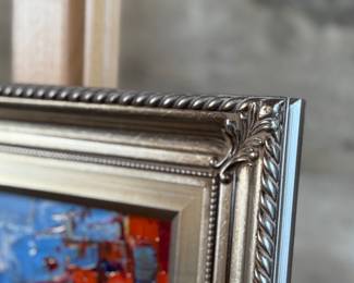 “Geometry of Motion”, an original oil on canvas by listed artist, Sergeui Novitchkov. Measures in the frame, 20” H x 17” W. Signed lower right and again with title on the verso. Accompanied with a certificate of authenticity from the artist. Novitchkov (1969-) was born in Moscow, Russia and graduated from the St. Petersburg Academy of Arts with a degree in “Painting and Composition” under the guidance of Professor Alexey Nikolaevich Sukhovetsky, a people’s artist of the Russian Federation. Serguei’s paintings are primarily dedicated to landscape art, often characterized by romantic, lyrical, and abstract themes, as well as genre painting. For many years, he has actively participated in both online and in-person exhibitions. Since 2000, he has lived and worked in Los Angeles, California.
