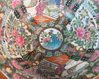 This lot features a pair of antique Chinese porcelain bowls with people scenery painted on the surface. Stamped underneath as shown in photos. The largest bowl measures, 4” H x 10.25” W x 10.25” D.
