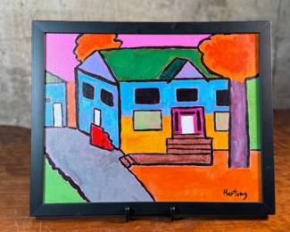 “Home”, an original oil on board by local Salem artist, Brad Hartung. Signed lower right, professionally framed, and measures in frame, 12” H x 15” W.
