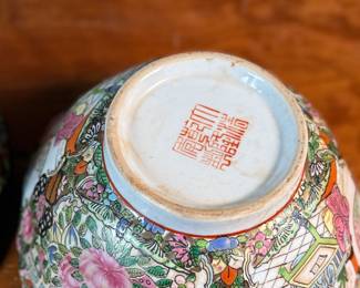 This lot features a pair of antique Chinese porcelain bowls with people scenery painted on the surface. Stamped underneath as shown in photos. The largest bowl measures, 4” H x 10.25” W x 10.25” D.
