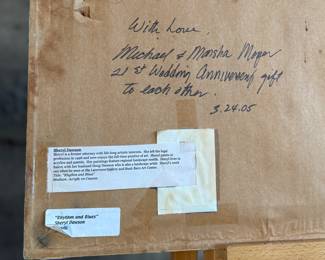 "Rhythm and Blues", an original acrylic painting on canvas by listed artist, Sheryl Dawson. Signed lower right and titled on the verso as shown in photos. This work of art measures, 23.5” H x 36” W. Dawson lives in Salem, Oregon and is a former attorney who took on art full time back in 1998. 
