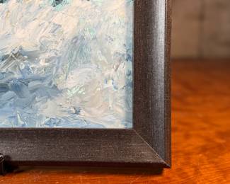 "Storm Surf", an original oil on board by listed artist, Cynthia Herron. Signed and titled on verso, circa 2024. This work of art measures in the frame, 13.5” H x 16.5” W. Herron earned her BFA from Mount Allison University in Sackville, New Brunswick, her Teaching Certification from Northern Arizona University, and her MFA from The University of the Arts in Philadelphia, PA.
