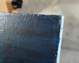 "Rhythm and Blues", an original acrylic painting on canvas by listed artist, Sheryl Dawson. Signed lower right and titled on the verso as shown in photos. This work of art measures, 23.5” H x 36” W. Dawson lives in Salem, Oregon and is a former attorney who took on art full time back in 1998. 
