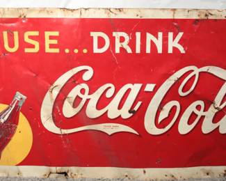 Pause Drink Coca-Cola Tin Sign 1941, 70" X 35"