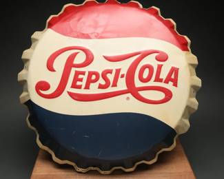 1940s-50s Pepsi-Cola Embossed Bottle-cap Sign