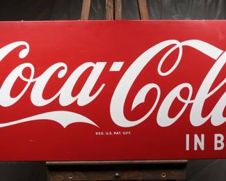 1955 Coca-Cola Tin Sign 67" X 24" (AM 10-55 X)